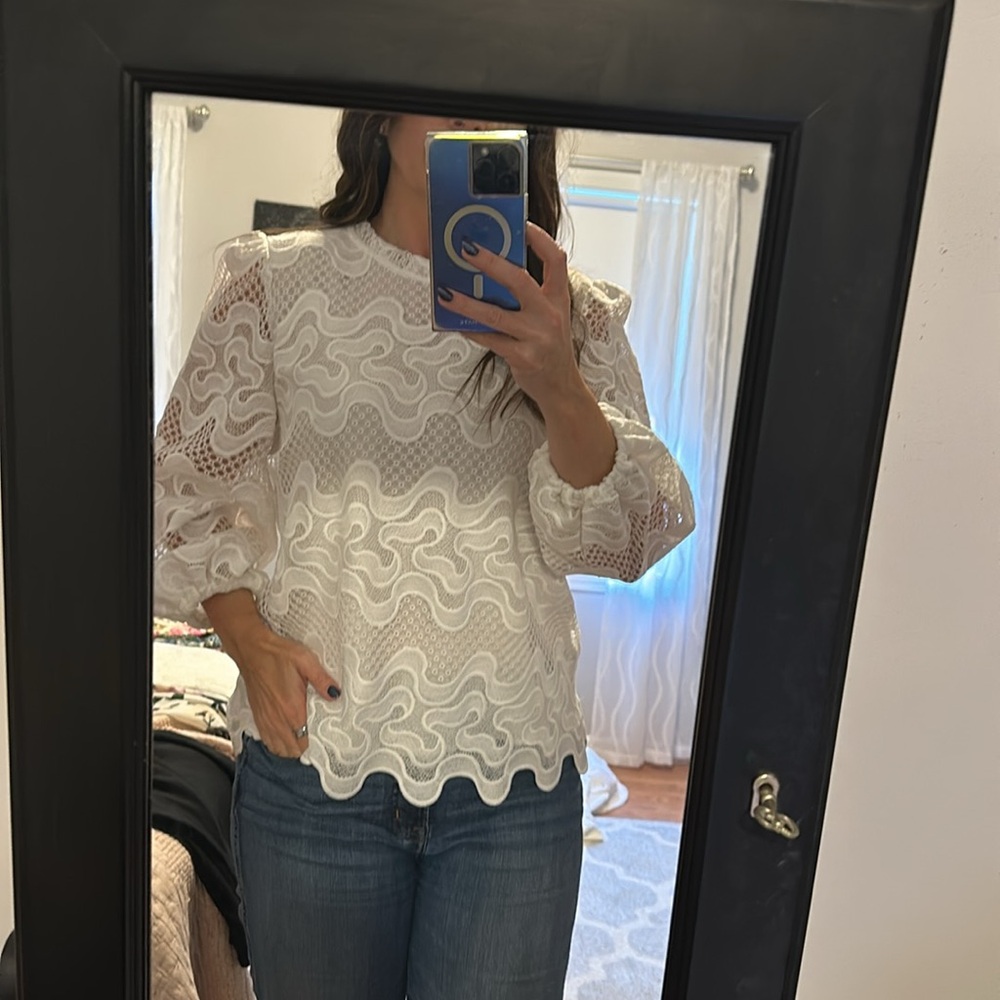 Express White Lace Puff Sleeve Blouse